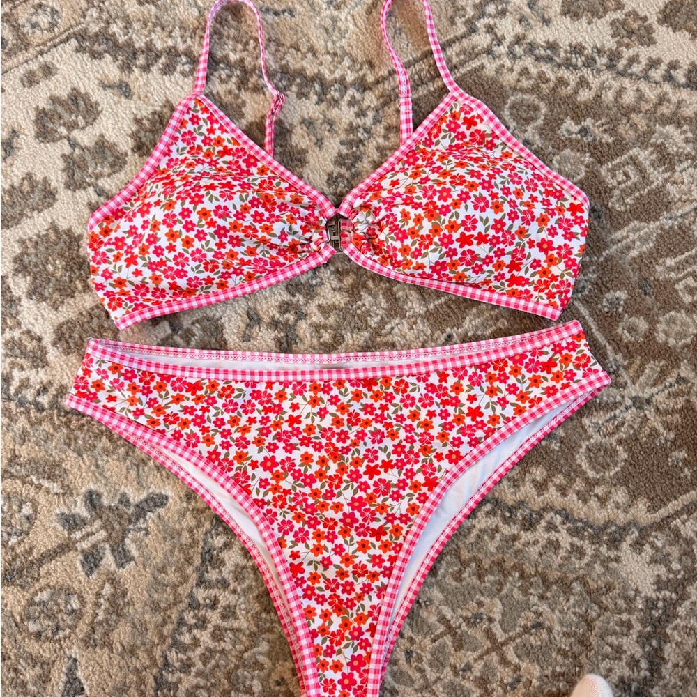 Floral Pink and Red Bikini Set